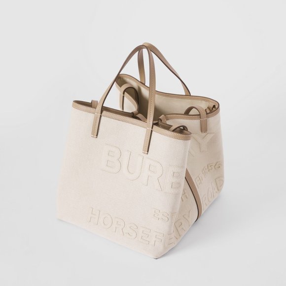 BURBERRY Mini Horseferry Linen Cotton Canvas Beach Tote - NEW - Picture 2 of 16